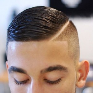 Combover with a hard part and line up
